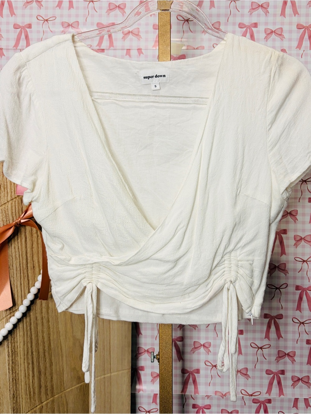 Superdown X Revolve Syna Ruched Top in White Alix Earle Coastal Cowgirl Small